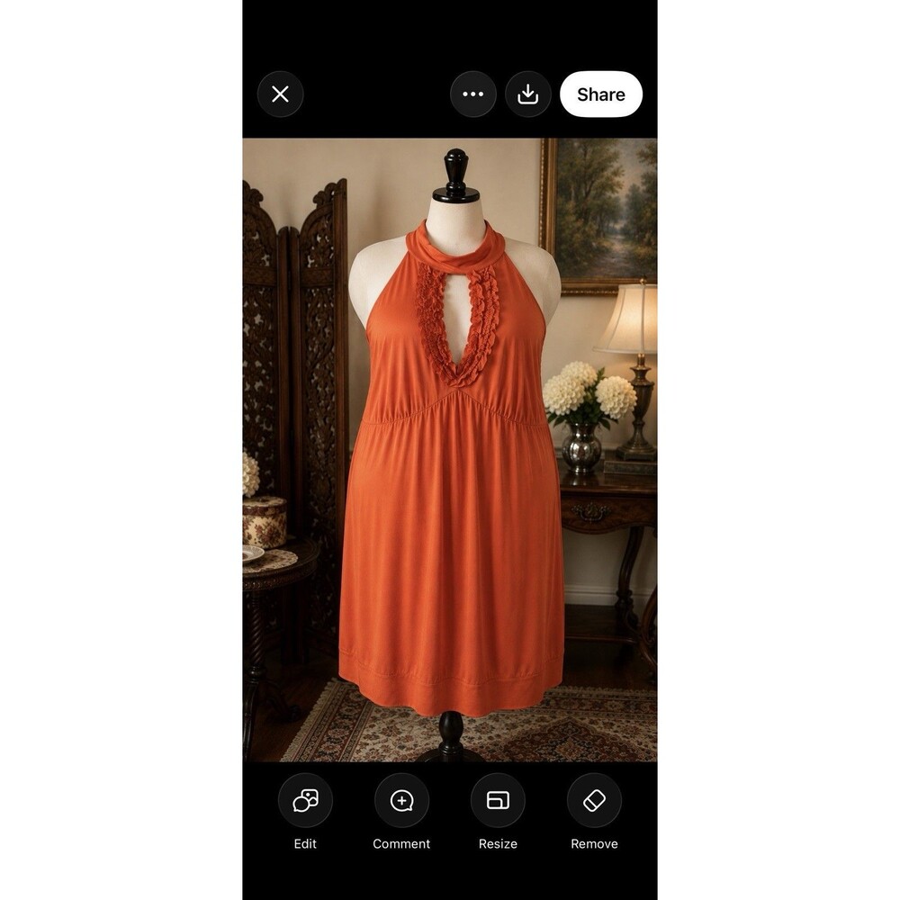Heart Soul 1X Orange Ruffle Keyhole Halter Bubble Hem Dress Plus Size